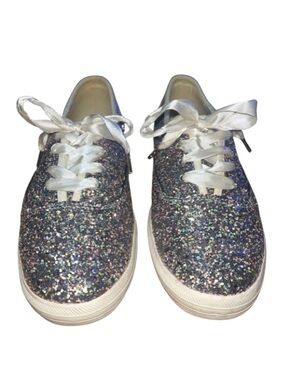 Keds x Kate Spade Champion Silver
Glitter Satin Lace-Up Sneakers - Size 7.5